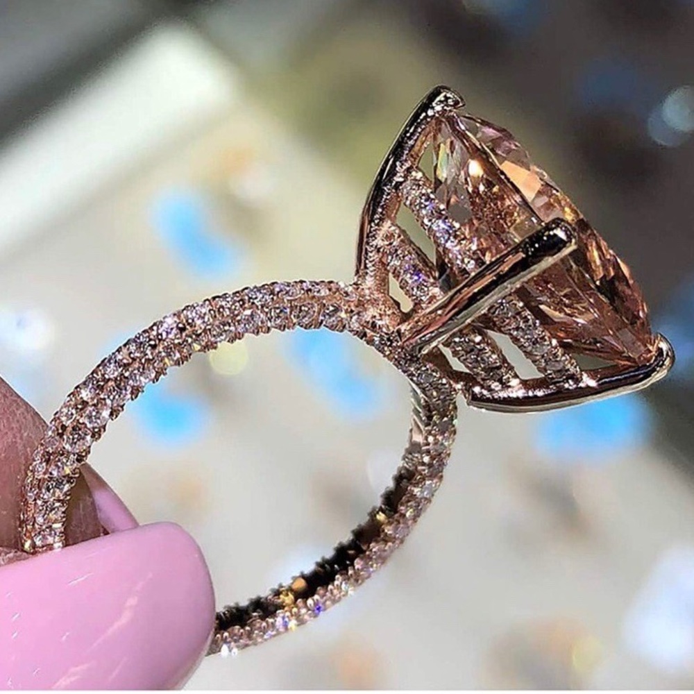 ¥ New 6 Carat 18K Rose Gold Morganite Ring - Picture 5 of 8